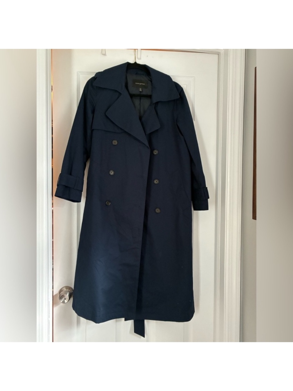 Petite Banana Republic Navy Double-Breasted Trench Coat